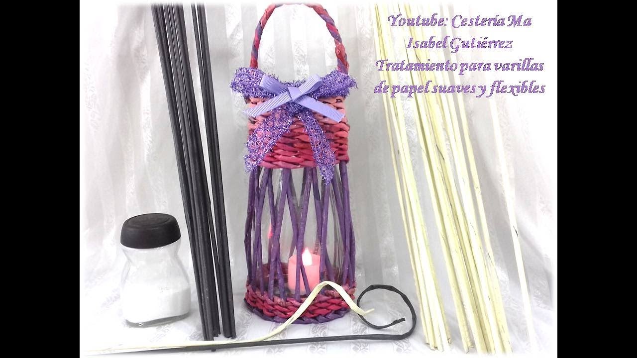 Tratamiento para varillas de papel suaves y flexibles. Cestería de papel.