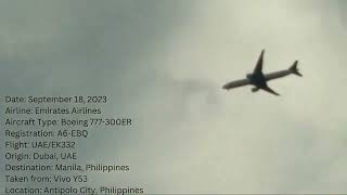  Emirates Airlines Boeing 777-300Er A6-Ebq Uaeek332 Dxb - Mnl