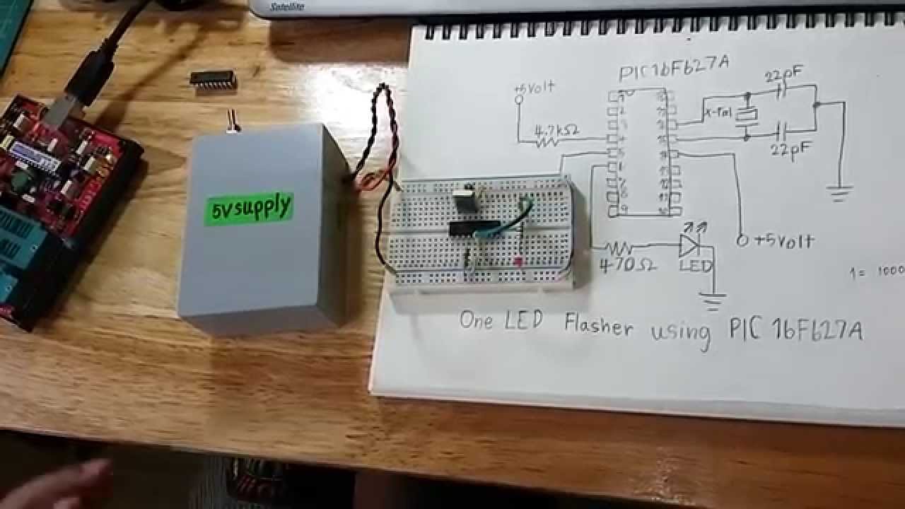 PIC micro controller LED Flasher On 1S and OFF 3S - YouTube