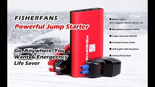 FISHERFANS Portable Car Jump Starter, 12-Volt Lithium Jump Starter Box, Car Battery Booster Pack