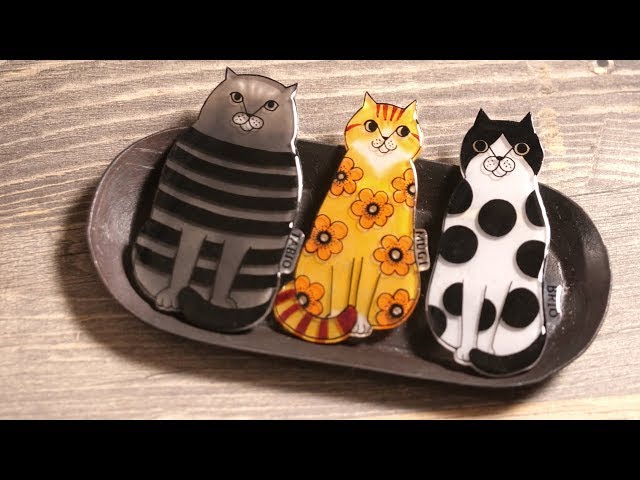 【プラバン×レジン】妹の誕生日プレゼント3匹の猫PART1 DIY  PLASTIC PLATE [3 CATS]