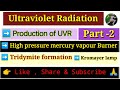 ultraviolet radiation( UVR ) || production of UVR|| high pressure vapour || tridymite and Kromayer