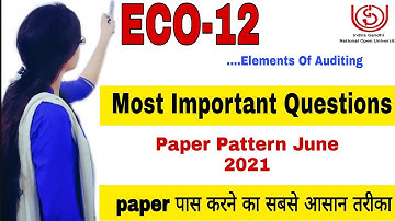 Ignou ECO 12 Paper pattern | Eco 12 important questions Elements Of Auditing | #ssclasses4u