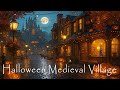 Halloween Medieval Village Ambience 🎃 Cozy Autumn Night with Pumpkins &amp; Full Moon