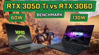 RTX 3050 Ti (75W) Laptop vs RTX 3060 (130W) Laptop Tested in 10 Games. RTX 3050 Ti (75W) Laptop vs RTX 3060 (130W) Laptop Tested in 10 Games.