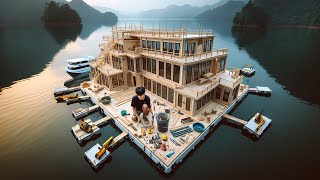 A Young Man Builds A Floating House On His Own, With The Roof Completed#handmade #houseboat