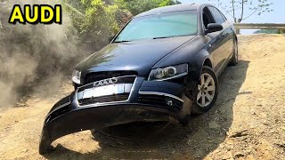 Audi A6 Challenge Climbing Bumper Falls Off! beautiful girl crying