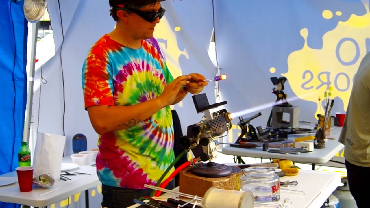 Keelo Blowing Heady Glass, Heady art Glassblowing demo  at 710 Vapors 4/20/2016