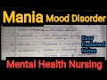 Notes  of mania mood disorder in mental health nursing psychiatric  in hindi