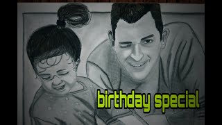 drawing Ms Dhoni with his daughter Ziva// Mahi// pencil sketch// birthday special //happy b.day cap.