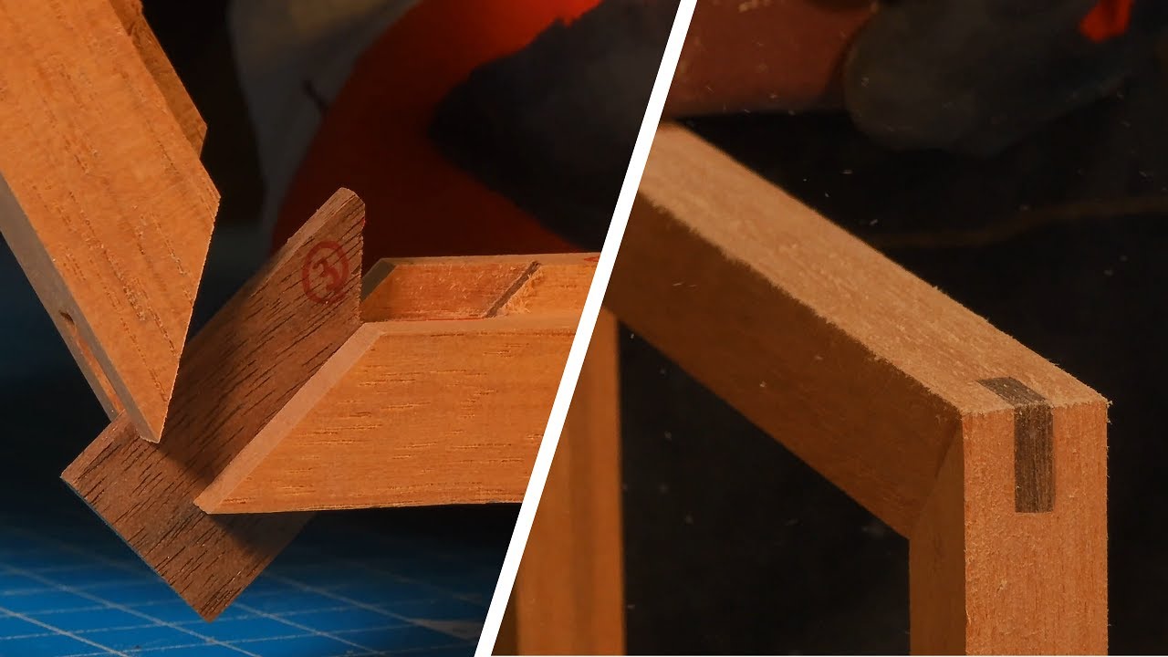 雇い実留接ぎの実践。トリマーで額縁を補強。Splined miter joint for a photoframe. YouTube
