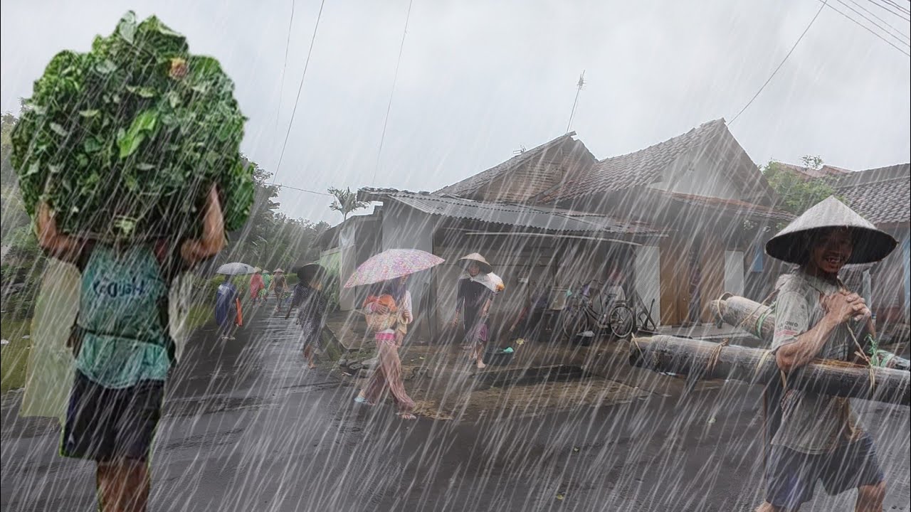 Прогулка под проливным дождем. Шторм и сильная гроза обрушились красивые индонезийские деревни | Сон