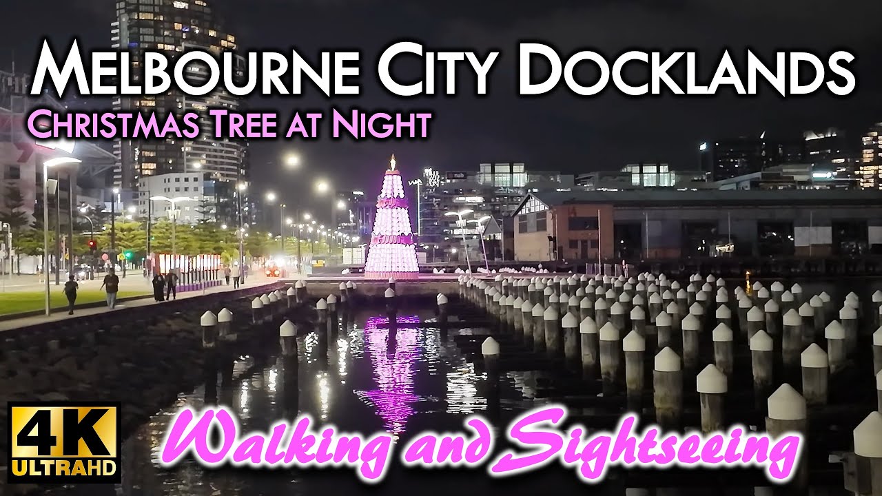 DOCKLANDS CHRISTMAS TREE 2023 WATERFRONT PRECINCT AT NIGHT THE CITY OF MELBOURNE VICTORIA AUSTRALIA