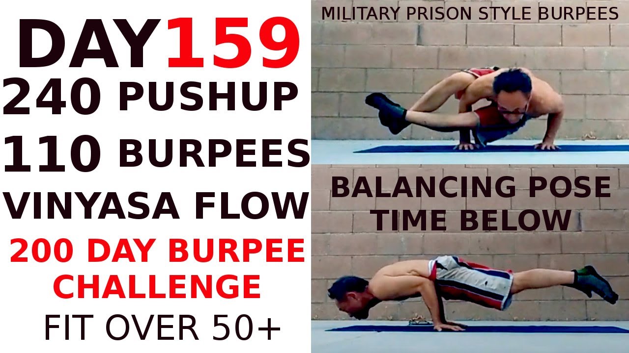 elbow leveler challenge flying splits yoga 110 burpees 240 pushups ...