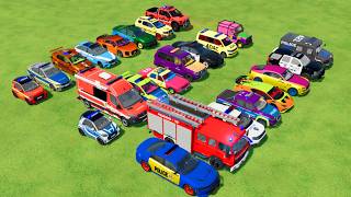 TRANSPORTING CARS, AMBULANCE, POLICE CARS, FIRE TRUCK OF COLORS! WITH TRUCKS! - FS 22