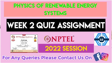 Physics of Renewable Energy Systems Week 2 Quiz Assignment Solution | NPTEL 2022 | SWAYAM 2022