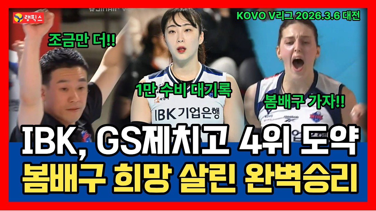 IBK, GS제치고 4위 도약, 봄배구 희망 살린 완벽승리!