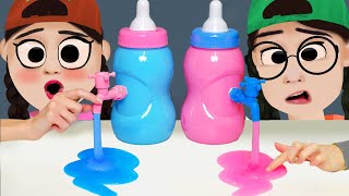 ASMR JELLY Candy PINK BLUE Superhero PARTY 컬러 보틀 캔디 젤리 먹방 Mukbang Giant Bottle drink  animation