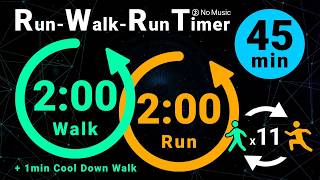 45-Minute Run-Walk-Run Timer: 2min Walk / 2min Run + 1min Cool Down (No Music)