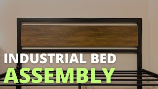 SHA CERLIN Metal Platform Bed with Wooden Headboard Assembly Marilee Wood and Black Metal Frame Bed