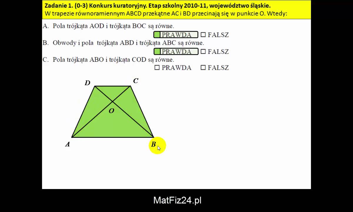 Miary Kątów W Trapezie Równoramiennym Pola i obwód trójkątów w trapezie równoramiennym - Zadanie 1 - MatFiz24