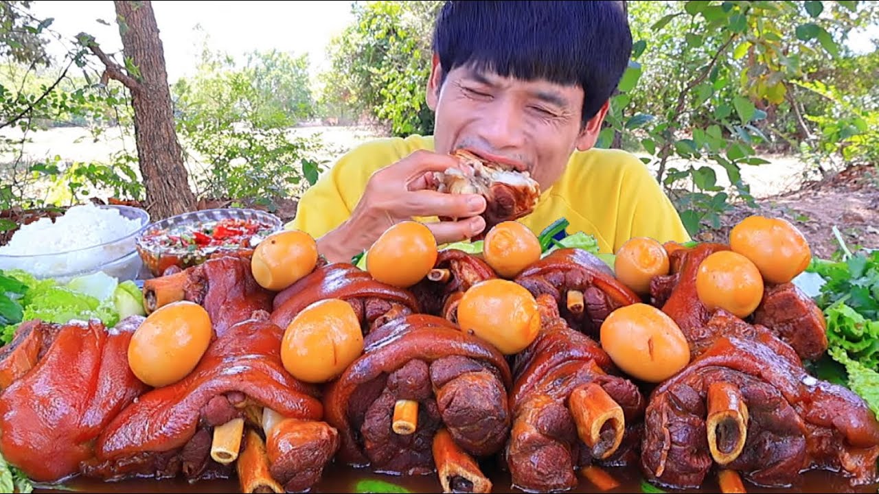 ขาหมูพะโล้จิ้มซีฟู๊ดแกล้มผักสดแซ่บคักอีหลีครับพี่น้องMUKBANG EATING SHOW/โก้อีสานพาแดก