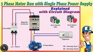 how to connect 3 phase motor to single phase power supply / 3 phase motor run with single phase line