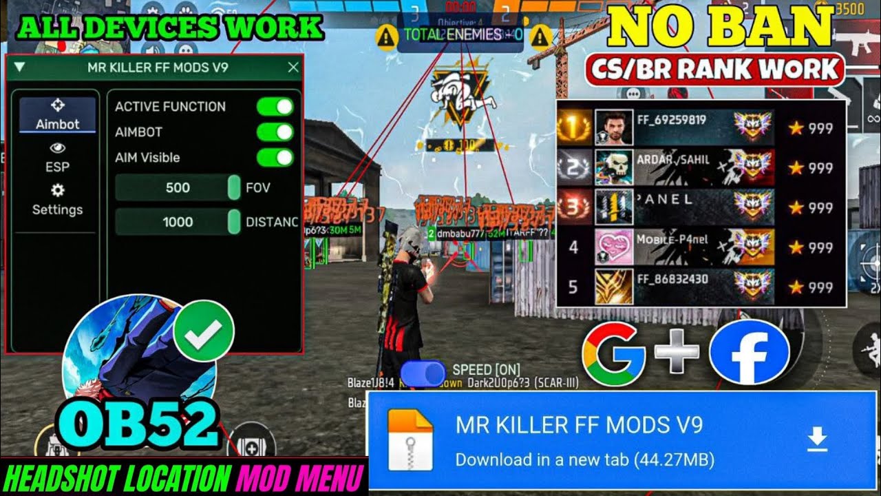 😱 Free Fire OB52 Antiban Headshot Panel 🔥 | Mod Menu + Injector OB52 100% Safe ✅ | 