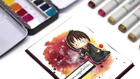 Free Harry Potter Digi Stamp & Watercolor Background Video Tutorial
