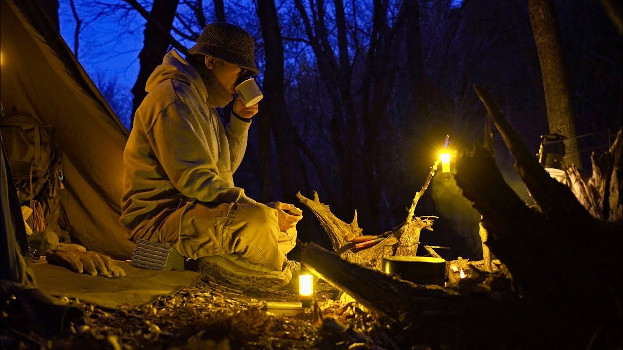 初心者の方へ頑張らないブッシュクラフトソロキャンプ！山奥でひとり小川のせせらぎと直火の癒し【ASMR】