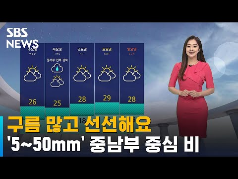 [날씨] 구름 많고 선선…'5~50mm' 중남부 중심 비 / SBS