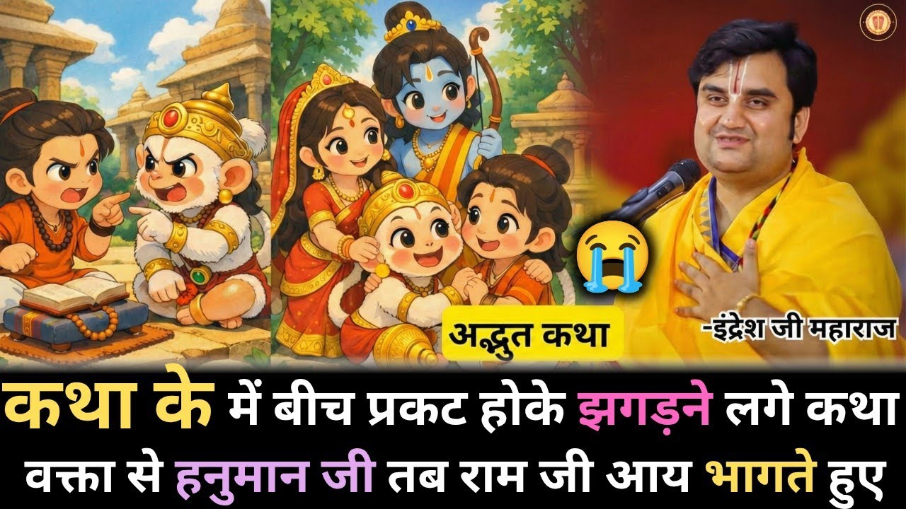 कथा के बीच ने झगड़ने लगे हनुमान जी 😱😱 #indreshjibhagwatkatha #bhaktipath #bahkipathlive #ramji 