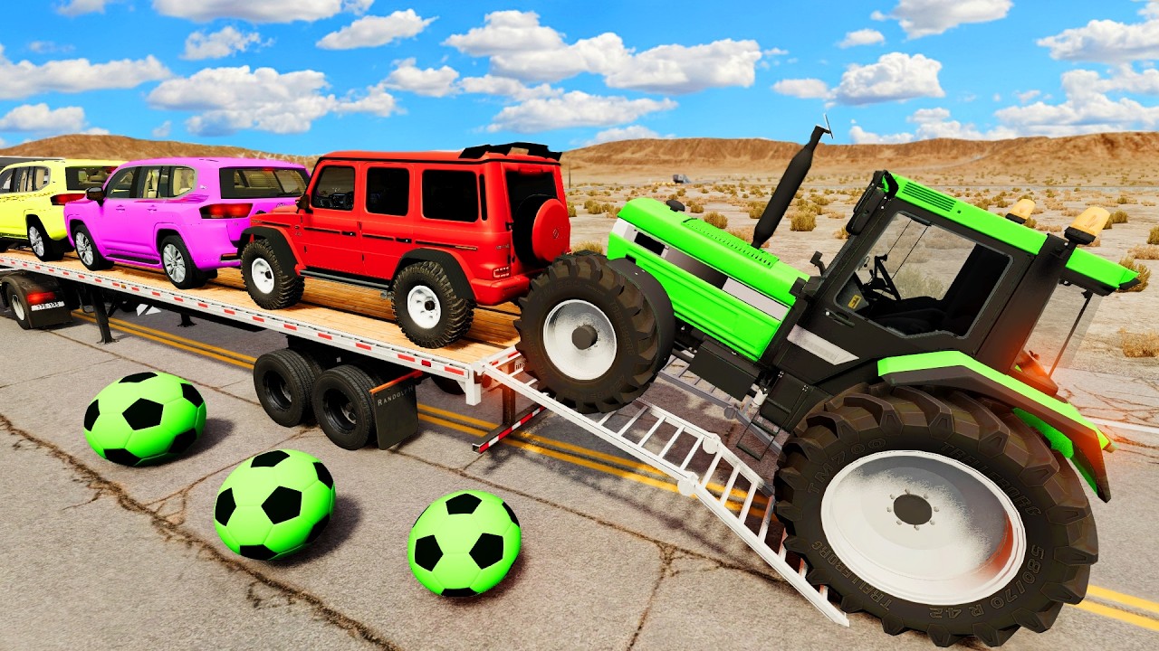 Flatbed Truck Mcqueen | Transportation with Truck - Pothole vs Car #17 - BeamNG.Drive