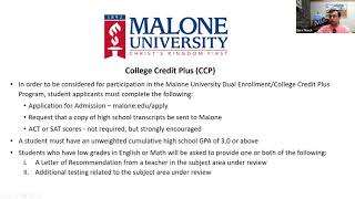Malone University - Nonpublic & Homeschool CCP Overview for 2021-2022