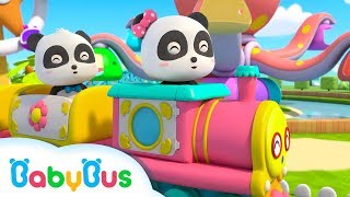 baby panda plays in amusement park cool train baby pandas carnival kids songs babybus