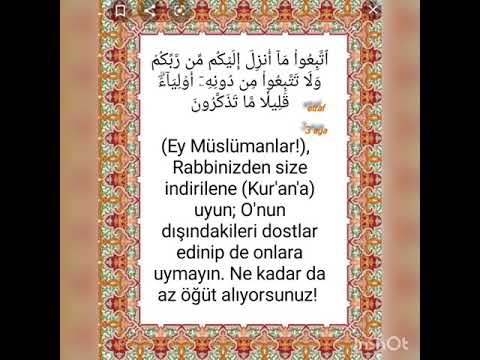 الاعراف آية ٣ مترجم باللغة التركية