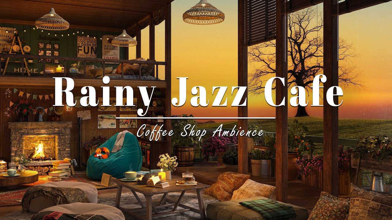 Rainy Jazz Cafe ☕ Cozy Rain at Coffee Shop Ambience, Relaxing Jazz Music, Smooth Jazz for Study