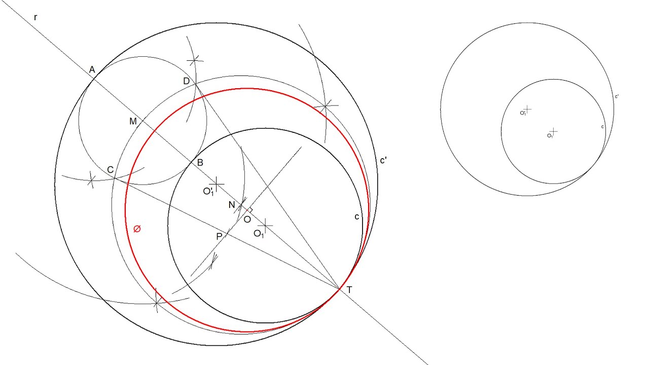 Circunferencia Doble de 2 Circunferencias dadas Tangentes Interiores e ...
