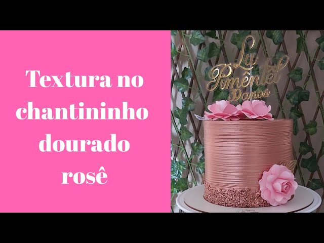 Bolo maquiagem e manicure, Topper, Chantilly rosa cereja e dourado, Redondo