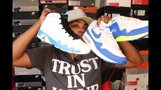 JORDAN 9 POWDER BLUE; AIR MAX 1 86 ROYAL BLUE AND VOLT + ON FEET REVIEW!!