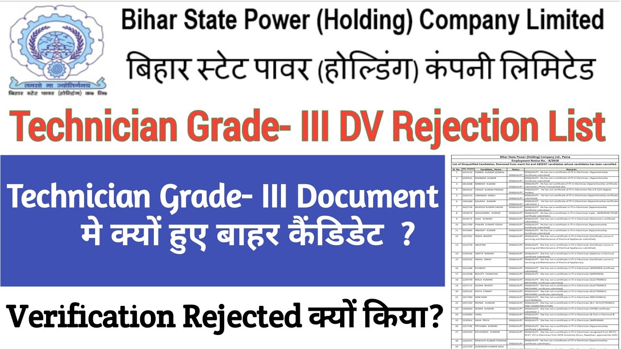 BSPHCL Technician Gr-III 2018 DV Rejected Candidates – Reason List Out!  