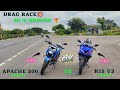 R15v3 bs6 vs apache 200 bs6drag racerace till their potentialclose callsresulttracktwister