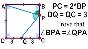 Prove that AP is a bisector of the angle BPQ. ABCD is a square. Geometry Challenge. Math Olympiad.