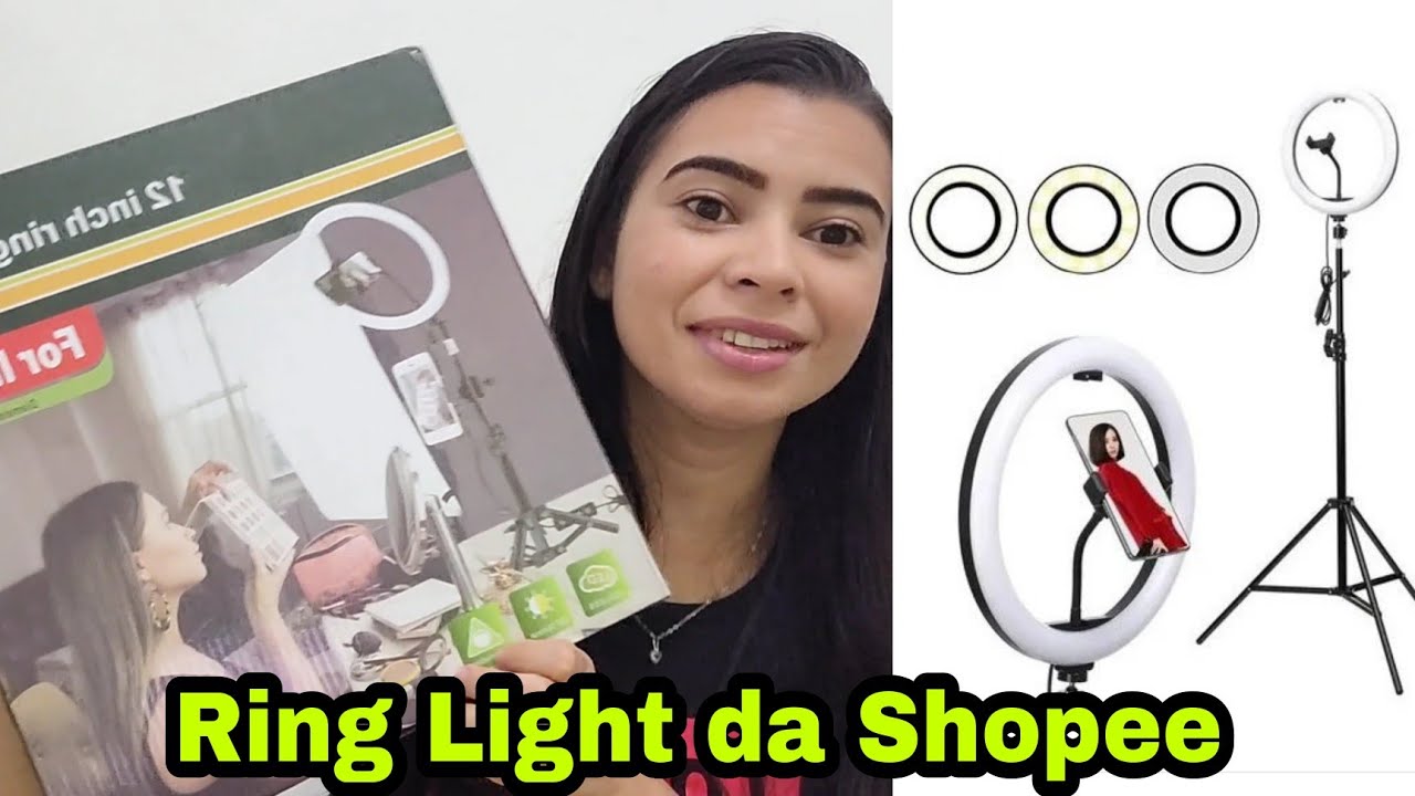 COMPREI UMA RING LIGHT na SHOPEE * resenha* ringlight 30 centímetros+ tripé de 2,1 metros de altura