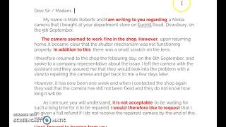 A complaint letter. رسالة شكوى.. للسنة الثالثة الشعب العلمية والتقنية