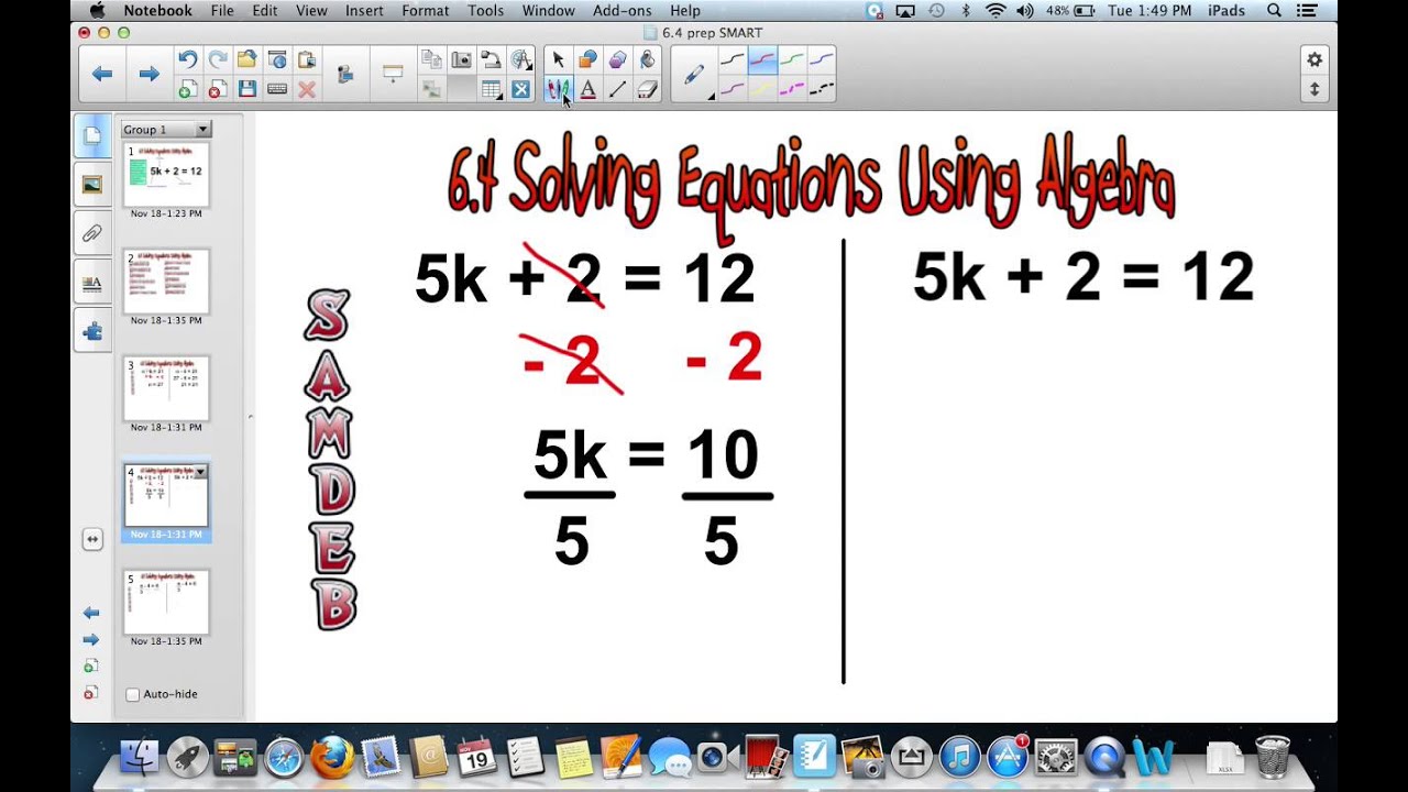 6.4 Solving Equations Using Algebra - YouTube
