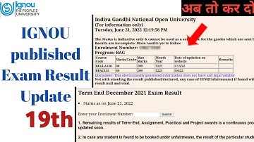 IGNOU published Result New Update 19th|| IGNOU declared December 2021 result