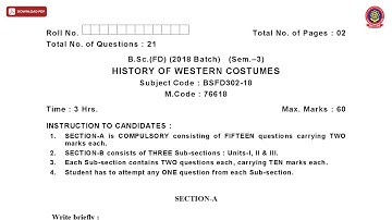 BSC 3RD SEM FD HISTORY OF WESTERN COSTUMES JAN 2021 | PTU