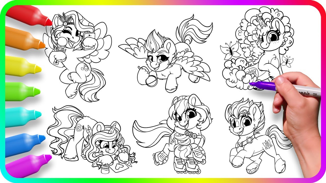 MY LITTLE PONY Coloring Pages - Gen 5. Easy Drawing Tutorial Art. How to color My Little Pony. MLP