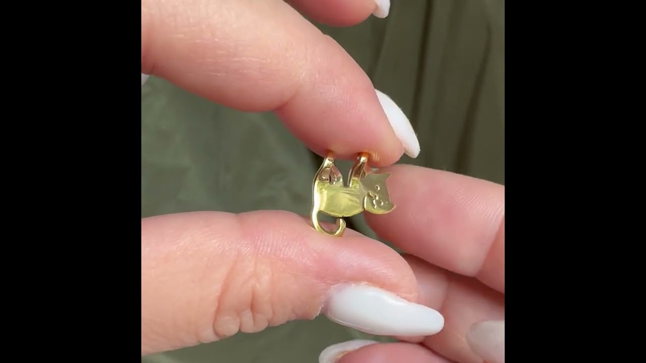 14K Solid Gold Cat Pendant | Handmade Yellow Gold Hanging Cat Jewelry – Perfect Gift for Cat Lovers